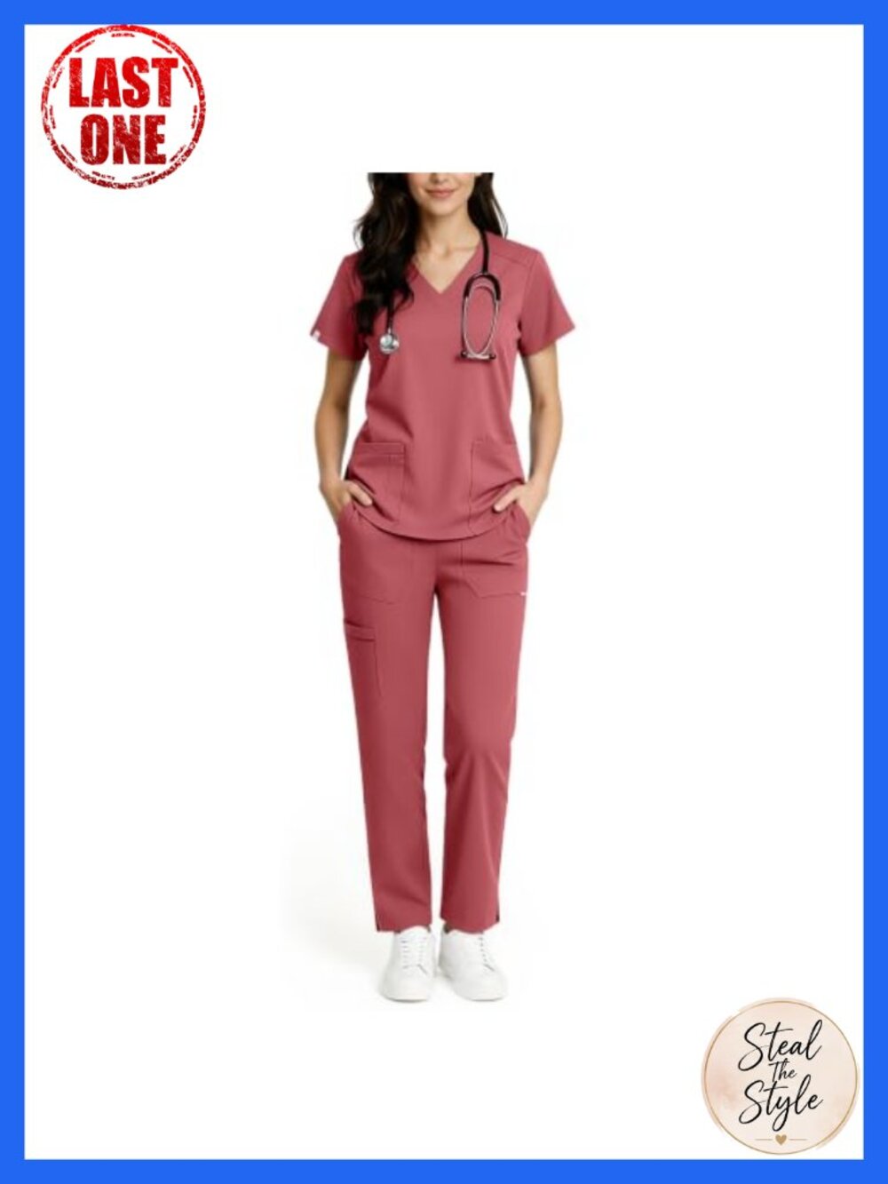 Women's Scrub Set V-Neck Top Straight Leg Pants Medical Uniform